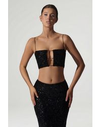 Oh Polly - Embellished Cut-Out Crop Top - Lyst