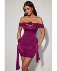 Oh Polly - Floral-Detail Off-Shoulder Ruched Bodycon Mini Dress - Lyst