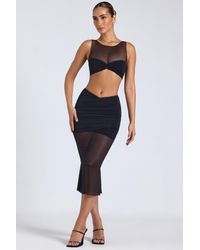 Oh Polly - Sheer Panelled Draped Midaxi Skirt - Lyst