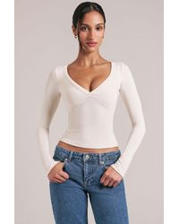 Oh Polly - V-Neck Long-Sleeve Top - Lyst