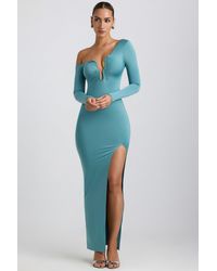 Oh Polly - Slinky Jersey Asymmetric Ruched Hardware Detail Maxi Dress - Lyst