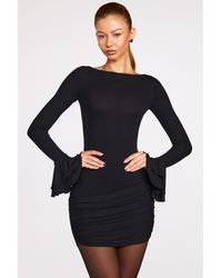 Oh Polly - Ribbed Modal Long-Sleeve Draped Mini Dress - Lyst