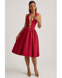 Oh Polly - Halterneck Bow-Detail Midi Dress - Lyst