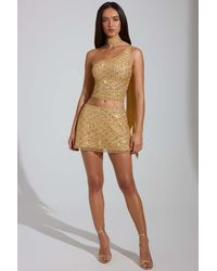 Oh Polly - Embellished Low-Rise A-Line Micro Mini Skirt - Lyst