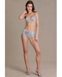Oh Polly - Sequin Mesh Mid-Rise Mini Shorts - Lyst