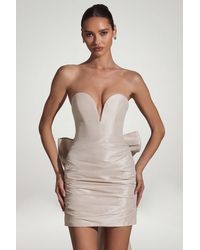 Oh Polly - Satin Bow-Detail Strapless Mini Dress - Lyst