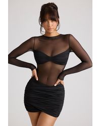 Oh Polly - Sheer Panelled Long Sleeve Mini Dress - Lyst