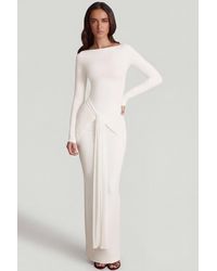 Oh Polly - Soft Jersey Boat-Neck Tie-Gather Maxi Dress - Lyst