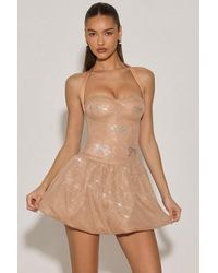 Oh Polly - Embellished Halterneck Bubble Hem Mini Dress - Lyst