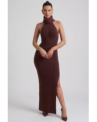 Oh Polly - Ribbed-Knit Turtleneck Backless Maxi Dress - Lyst