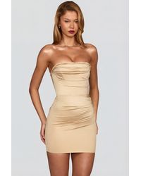 Oh Polly - Satin Scalloped-Bandeau Ruched Mini Dress - Lyst