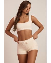 Oh Polly - Fluffy Knit Mid-Rise Mini Shorts - Lyst