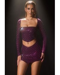 Oh Polly - Embellished Asymmetric Crop Top - Lyst