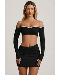 Oh Polly - Modal Contrast-Trim Crop Top - Lyst