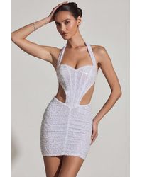 Oh Polly - Embellished Cut-Out Halterneck Mini Dress - Lyst
