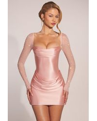 Oh Polly - Embellished Long-Sleeve Draped Mini Dress - Lyst