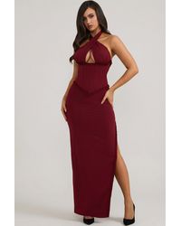 Oh Polly - Halterneck Lace-Up Corset Maxi Dress - Lyst