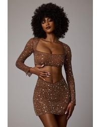 Oh Polly - Sheer Embellished Long Sleeve Crop Top - Lyst
