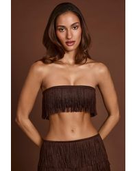 Oh Polly - Fringed Bandeau Lace-Up Crop Top - Lyst