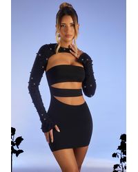 Oh Polly - Embellished Long Sleeve Cut Out Mini Dress - Lyst