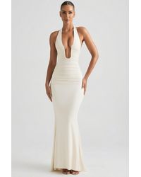Oh Polly - Ruched Backless Halterneck Gown - Lyst