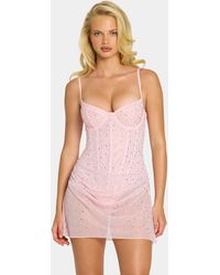 Oh Polly - Semi-Sheer Embellished Draped Corset Mini Dress - Lyst