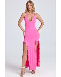 Oh Polly - Ruched Ruffle-Trim Maxi Dress - Lyst