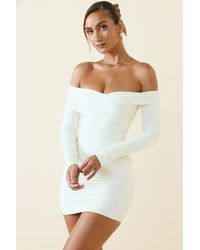 Oh Polly - Off-Shoulder Ruched Bodycon Mini Dress - Lyst
