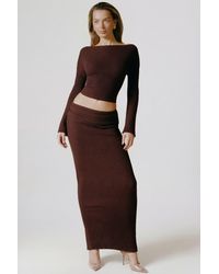 Oh Polly - Ribbed-Knit Foldover Maxi Skirt - Lyst