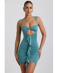 Oh Polly - Slinky Jersey Cut-Out Ruffle-Trim Mini Dress - Lyst