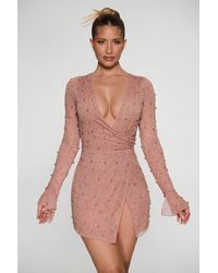 Oh Polly - Embellished Wrap Over A-Line Mini Dress - Lyst