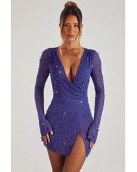 Oh Polly - Embellished Wrap Over A-Line Mini Dress - Lyst