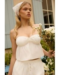 Oh Polly - Tie-Front Strapless Cotton-Poplin Crop Top - Lyst