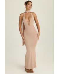 Oh Polly - Scarf-Detail Cut-Out Halterneck Maxi Dress - Lyst