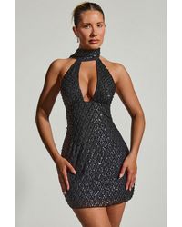 Oh Polly - Embellished Scarf-Detail Halterneck Mini Dress - Lyst