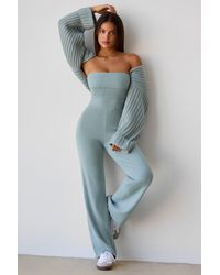 BO+TEE - Chunky Knit Bandeau Kick Flare Jumpsuit - Lyst