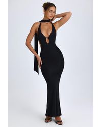Oh Polly - Scarf-Detail Cut-Out Halterneck Maxi Dress - Lyst