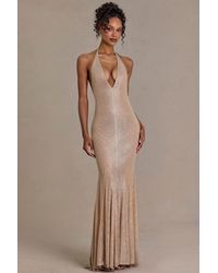 Oh Polly - Embellished Plunge-Neck Open-Back Gown - Lyst
