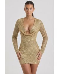 Oh Polly - Embellished Cowl-Neck Mini Dress - Lyst