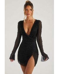 Oh Polly - Embellished Wrap Over A-Line Mini Dress - Lyst