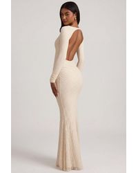 Oh Polly - Ruched Backless Lace Maxi Dress - Lyst