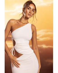 Oh Polly - Textured Jersey Ruched Cut-Out One Shoulder Top - Lyst