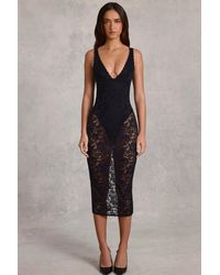Oh Polly - Sheer Lace Scalloped Plunge Bodysuit Midaxi Dress - Lyst