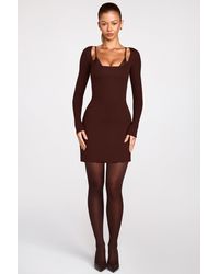 Oh Polly - Ribbed Modal Long-Sleeve Laced Bra Mini Dress - Lyst