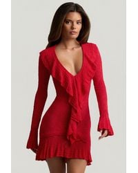 Oh Polly - Ruffle-Trim Pointelle-Knit Mini Dress - Lyst