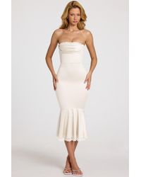 Oh Polly - Satin Lace-Trim Bandeau Fluted Midaxi Dress - Lyst