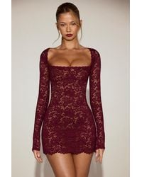 Oh Polly - Sheer Scalloped-Lace Long-Sleeve Mini Dress - Lyst