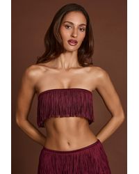 Oh Polly - Fringed Bandeau Lace-Up Crop Top - Lyst