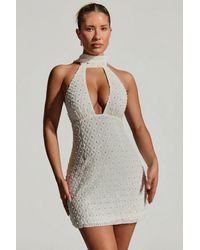 Oh Polly - Embellished Scarf-Detail Halterneck Mini Dress - Lyst