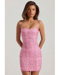 Oh Polly - Embellished Scoop-Neck Bodycon Mini Dress - Lyst